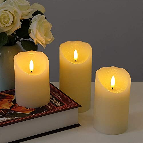 Wondise Flameless Flickering Pillar Candles with Remote and Timer, Battery Operated 3D Wick Real Wax Ivory Warm Light LED Pillar Candles for Home Decoration Indoor, Set of 3(D3 x H4,5,6 Inch) | The Storepaperoomates Retail Market - Fast Affordable Shopping
