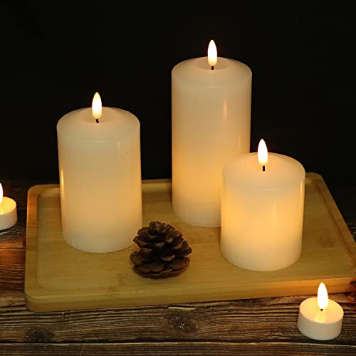 Eldnacele 3D Wick Flameless Pillar LED Candles with Remote Timer, Battery Operated 3 Pack White Real Wax Candle Set Realistic Flickering Flame Party Wedding Home Decoration | The Storepaperoomates Retail Market - Fast Affordable Shopping