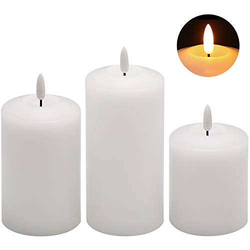 Eldnacele 3D Wick Flameless Pillar LED Candles with Remote Timer, Battery Operated 3 Pack White Real Wax Candle Set Realistic Flickering Flame Party Wedding Home Decoration | The Storepaperoomates Retail Market - Fast Affordable Shopping