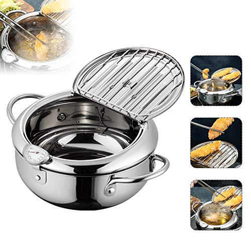 Deep Fryer Pot,Temperature Control Fryer Japanese-style Tempura Deep Fryer Lid And Oil Drip Drainer Rack Nonstick Stainless Steel Fryer Pot for Kitchen Cooking 20cm/304 | The Storepaperoomates Retail Market - Fast Affordable Shopping