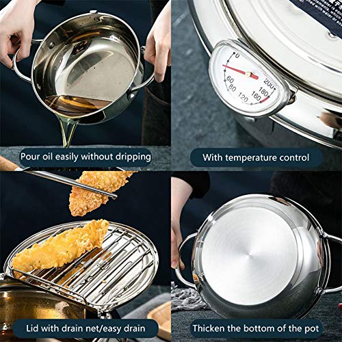 Deep Fryer Pot,Temperature Control Fryer Japanese-style Tempura Deep Fryer Lid And Oil Drip Drainer Rack Nonstick Stainless Steel Fryer Pot for Kitchen Cooking 20cm/304 | The Storepaperoomates Retail Market - Fast Affordable Shopping