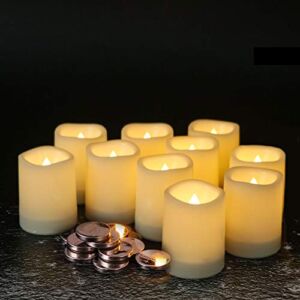 GenSwin Waterproof Outdoor Flameless Candles Flickering with Timer, Battery Operated LED Pillar Votive Tealight Candles(Battery Include), Set of 12 Plastic Warm Light(White, 1.5 x 2 Inch)