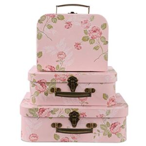 Anndason Set of 3 Paperboard Suitcases Storage Box Decorative Storage Boxes Storage Gift Boxes With Lids for Photo Storage Home Decoration, Wedding, Birthday, Anniversary and New Year Gift Decoration (3Pcs, Pink Flowers)
