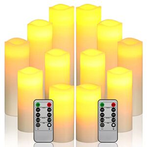 Da by LED Flameless Candles Battery Candles Set of 12Ivory Real Wax Pillar Candles with Remote Timer by (Batteries not Included).