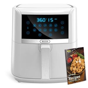 Air Fryer White, WETIE 7.5 Quart Air Fryer Oven Oilless Cooker, 1700W Hot Air Fryers with Digital LED Touch Screen, 10 Preset Cookings, Non-stick Basket, Suitable for Large Families, Recipe Included, White