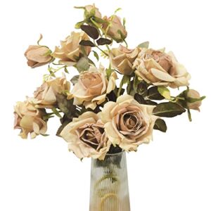 Letjolt Artificial Flowers Rose Bouquet Silk Flowers Fall Flower Decor Champagne Rose for Home Bridal Wedding Party Festival Decor, Champagne