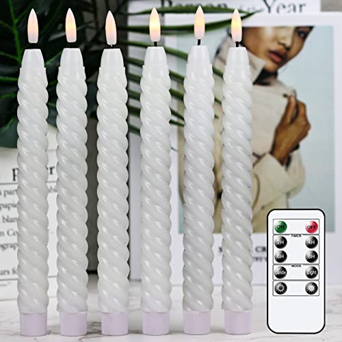 Lasumora Christmas Flameless Taper Candles Flickering with 10-Key Remote, Battery Operated 3D Wick LED Spiral Window Candles 6 Pack Real Wax Wedding Home Birthday Christmas Decor(0.78 X 9.8 Inchs) | The Storepaperoomates Retail Market - Fast Affordable Shopping
