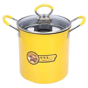 Mini Deep Fryer Pot,3L Yellow Cute Stainless Steel Japanese Frying Pot with Oil Filter Rack Lid for Home Kitchen