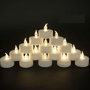 JUNPEI Battery Operated Powered Tea Lights : Realistic Tea Lights Flickering Candles Holiday Gift Suitable for Wedding Parties Festival Celebration Long Lasting (100pack Warm White)