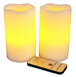LED Lytes Remote Control Candles Set, 2 Candles, 3″X 5″, Real Wax and Amber Yellow Flame, Christmas LED Candles Flickering with Remote, Wax Candles, Large Candles Pillar for Holiday Table Decor