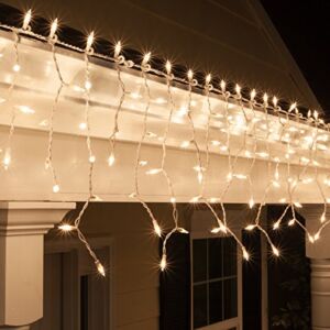 Kringle Traditions 8.5 ft 150 Clear Icicle Lights – White Wire, Indoor / Outdoor Christmas Lights, Outdoor Holiday Icicle Lights