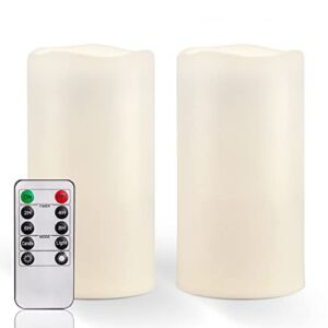 Amagic 6” x 4” Outdoor Waterproof Candles, Battery Operated Large Flameless Candles with Timer, Won’t melt, Long-Lasting, Ivory White, Set of 2