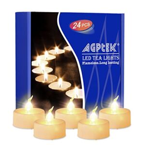 AGPTEK Timer Flickering Tea Lights 24 Pack Flickering LED Candles with Timer Battery Operated Flameless Tealight Candles for Wedding Holiday Party Home Decoration Warm White