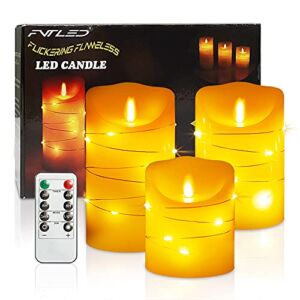 FVTLED LED Flameless Candles Christmas Decorations, 3pcs Flameless Candles with Embedded String Lights, LED Tea Light Candle Warm White Battery Operated Timer Function, with 10-Key Remote