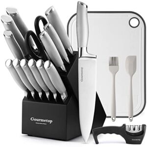 Gourmetop Knife Sets for Kitchen with Block, Stainless Steel Chef Knife Set with Sharpener & Cutting Board, Kitchen Knives Sharp Knife Block Set with Accessories for Cooking, Dishwasher Safe