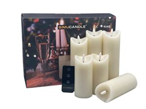 SIMUCANDLE Flameless Candles with Remote Flickering Operated Battery Candles with Timer Set of 6 Christmas LED Candles Ivory Real Wax Pillar Electric Candles D2.2X H5,6″,7″,8″, Unscented
