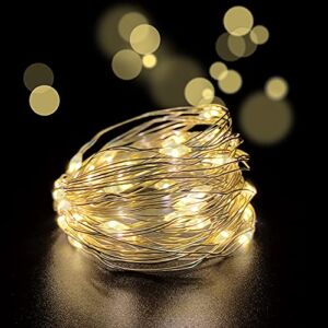 Set of 4 Battery Operated Mini Led Fairy Light Dewdrop Lights with Timer 6 Hours on/18 Hours Off for Wedding Centerpiece Christmas Party Decorations,30 LEDs,10 Feet Silver Wire (Warm White )