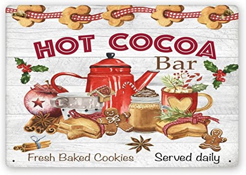 Krouterebs Tin Christmas Hot Cocoa Bar Cookies Winter Market Coffee Shop Tin Sign Iron Painting Poster Home Novelty Metal Signs 6×8 Inch Retro Parlor Courtyard Wall Decor | The Storepaperoomates Retail Market - Fast Affordable Shopping