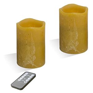Flameless Candles Textured Wax Finish-Set of 2(4″x6″/6″) Amber,Dripless Real Wax,Flickering Pillar Candles,Bright Warm Light,with Remote Control and Timing