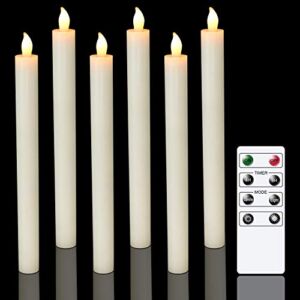 Eldnacele Flameless Window Taper Candles with Remote Timer, Ivory LED Flickering Tapered Candles Battery Operated Set of 6 for Christmas Party Home Wedding Decoration