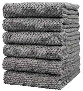 Premium Kitchen Towels – Large Cotton Kitchen Hand Towels | 6 Pack – Popcorn Design (16″ x 26″) | 430 GSM Highly Absorbent Tea Towels Set with Hanging Loop | Kitchen Towels Cotton | Grey