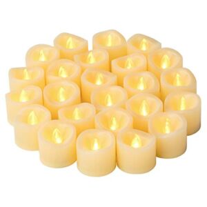 Led Flameless Flickering Votive Tea Lights Candles Battery Powered Set of 24 / Realistic Outdoor Electric Led Fake Tealight Candles Bulk for Wedding Decor, Party Decorations (Batteries Included)