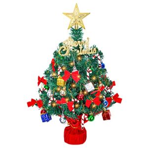 FIMAGO 24 Inch Tabletop Mini Christmas Tree Set, Pre-lit Small Christmas Tree with Warm White LED Lights, Star Treetop and Hanging Ornaments for DIY Christmas Decorations Home Kitchen Office Gift