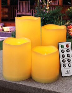HOME MOST Set of 4 Outdoor LED Pillar Candles with Remote Timer Battery Operated – Outside Waterproof Outdoor Candles with Timer 3×3 3×4 3×5 3×6 – Unscented Flickering Flameless Pillar Candles Outdoor