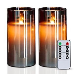 5plots 3″ x 6″ Grey Flickering Flameless Candles, Unbreakable Glass Battery Operated Plexiglass LED Pillar Radiance Candles with Remote Control and Timer…