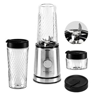 FORLIM Personal Blender for Shakes and Smoothies, Portable Smoothie Blender with 5 Speeds & Pulse,800-Watt, 8 Fins Turbo Blades, (2) 34 Oz + (1)12 Oz BPA-Free Tritan Travel Cups, (3) To-Go Lids, Stainless Steel Silver