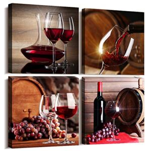 Canvas Wall Art For Kitchen Dining Room Wall Decor Wine Glass Wall Pictures Still Life Wine Fruit Goblet Canvas Prints Artwork Bar Wall Paintings Restaurant Wall Decorations Home Decor 4 Piece Set