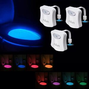 Ailun Toilet Night Light 3Pack Motion Activated LED Light 8 Colors Changing Toilet Bowl Illuminate Nightlight for Bathroom Battery Not Included Perfect Decorating Combination with Faucet Light
