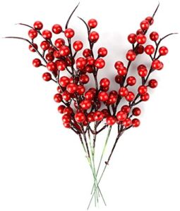 Yistao 20 Pack Artificial Red Berry Stems, 10.2″ Christmas Red Berries Artificial Fruit Berry Holly Christmas Berry Branch Home Holiday Wedding Party DIY Christmas Tree Crafts Decor