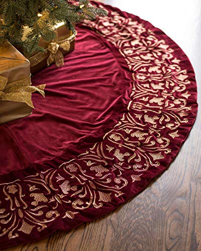 Balsam Hill Luxe Embroidered Velvet Tree Skirt, 60 inches, Wine | The Storepaperoomates Retail Market - Fast Affordable Shopping