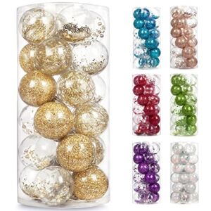 AMS 2.76″/24ct Shatterproof Clear Plastic Christmas Ball Ornaments Decorative Xmas Baubles Set with Stuffed Delicate Decorations for Wedding,Thanksgiving,Party(70mm, Gold)