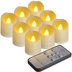 PChero 9pcs LED Flameless Candles with Remote Control and Timer Function, Brightness and Flicker or Continuous Bright Adjustable, Last More Than 200 Hours
