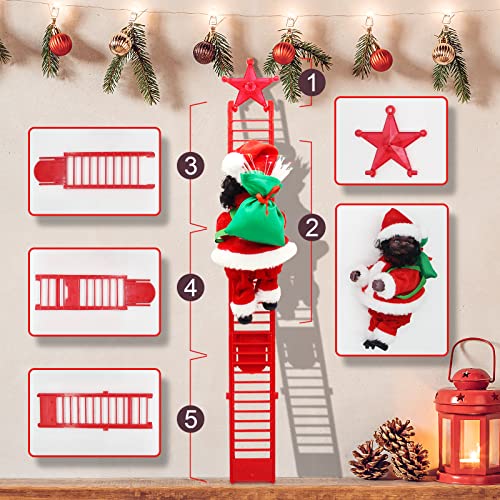 PPNZQAUT Electric Climbing Santa Claus for Christmas Decoration African American Santa Climbing Ladder with Jingle Bells Music LED Novelty Black Santa Claus Climbing Ladder Xmas Tree Hanging Ornament | The Storepaperoomates Retail Market - Fast Affordable Shopping