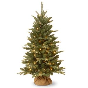 National Tree Company Pre-lit Artificial Mini Christmas Tree | Includes Small Lights and Cloth Bag Base | for Tabletop or Desk | Burlap-4 ft, 4′, Green