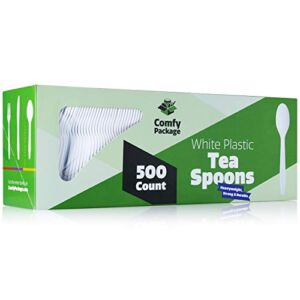 Comfy Package [500 Pack] Extra Heavyweight Disposable White Plastic Tea Spoons