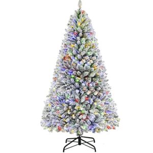 SHareconn 6ft Premium Prelit Artificial Hinged Snow Flocked Christmas Tree, with Warm White & Multi-Color Lights, Full Branch Tips, First Choice Decorations for X-mas Holiday, 6 FT