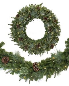 Balsam Hill Mixed Evergreen Prelit Artificial Christmas Wreath, 30 inches, Clear LED Lights