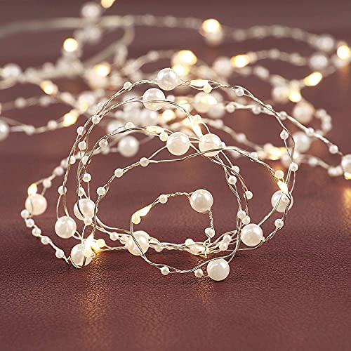 Gray Glass Battery Operated Flameless Led Candles with 36 LEDs White Pearl Glarand Fairy String Lights for Wedding Christmas Party Event | The Storepaperoomates Retail Market - Fast Affordable Shopping