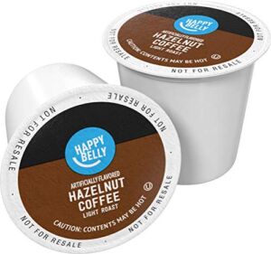 Amazon Brand – Happy Belly Light Roast Coffee Pods, Hazelnut Flavored, Compatible with Keurig 2.0 K-Cup Brewers