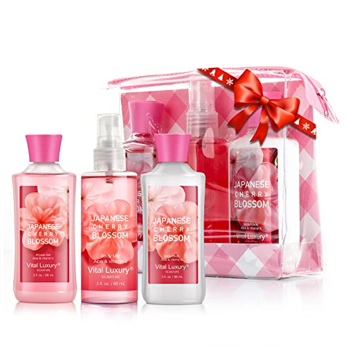 Vital Luxury Bath & Body Care Travel Set – Home Spa Set with Body Lotion, Shower Gel and Fragrance Mist (Japanese Cherry Blossom) | The Storepaperoomates Retail Market - Fast Affordable Shopping