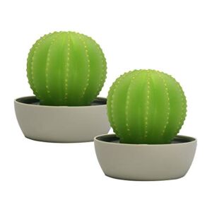 CANDLE CHOICE Battery Operated Flameless LED Candles with Timer Handmade Real Wax Succulent Cactus Flickering Electric Night Lights Fake Cacti Plants Home Decorations Table Centerpieces 2 Pack Green