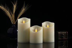 Air Zuker Flameless Candles Battery Operated Candles Real Wax Pillar LED Candles with Dancing Flame with 10-Key Remote and Cycling 24 Hours Timer, Height 4″ 5″ 6″, Ivory – Set of 3