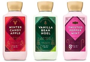 Bath and Body Works Holiday Traditions Christmas Lotion Gift Set of 3 Full Size Body Lotions: Vanilla Bean Noel, Winter Candy Apple, and Twisted Peppermint (Large 8 ounce bottles)