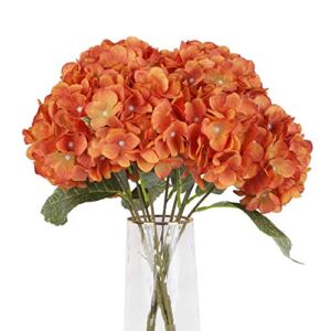 Jim’s Cabin Artificial Flowers Silk Hydrangea Flowers with 5 Big Heads Fake Flower Bunch Bouquet for Home Wedding Party Decor DIY(Orange)