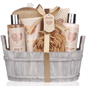 Spa Gift Basket – Bath and Body Set with Vanilla Fragrance by Lovestee – Bath Gift Basket Includes Shower Gel, Body Lotion, Hand Lotion, Bath Salt, Eva Sponge and a Bath Puff