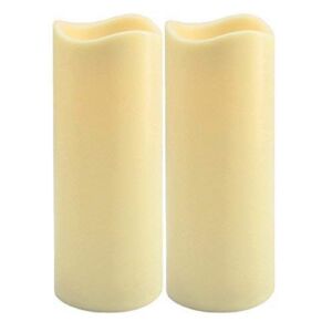 Flameless Candles (Set of 2) Outdoor Flickering Led Candles 3 x 8 inch Tall – Amber Flame Battery Operated Plastic Pillar Candles with Cycling 8 Hours ON/16 Hours Off Timer